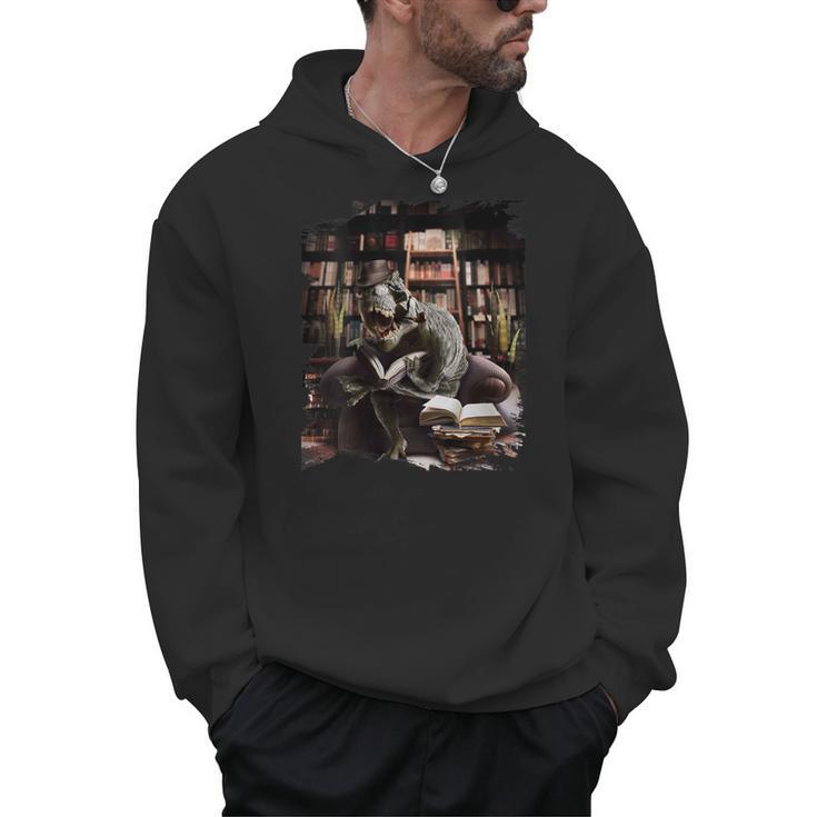 T-Rex Dinosaur Reading Books In Book Library Bookstore Men Hoodie