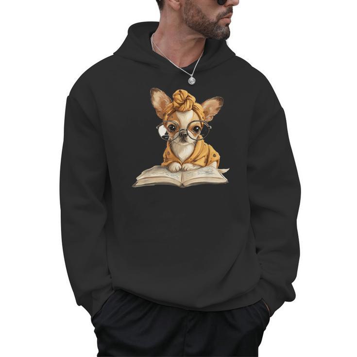 Tiny Puppy Open Book Reading Dog Lover Graphic Round Glasses Men Hoodie