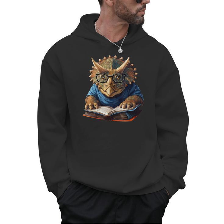 Triceratops Dinosaur Reading Book Nerd Men Hoodie