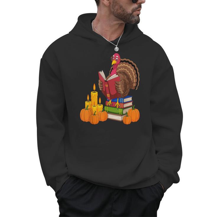 Turkey Reading Books Fall Thanksgiving Teacher Book Men Hoodie