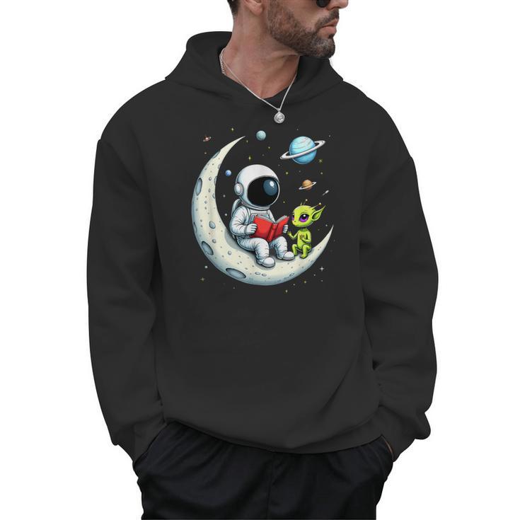 UFO Alien Astronaut Reading Book In Space Men Hoodie