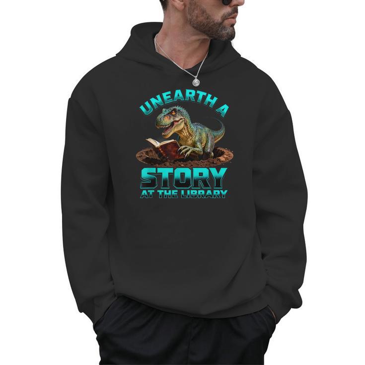 Unearth A Story At The Library Dinosaur Reading Men Hoodie