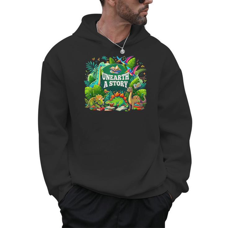 Unearth a Story Library Summer Reading 2026 Dinosaur Book Men Hoodie