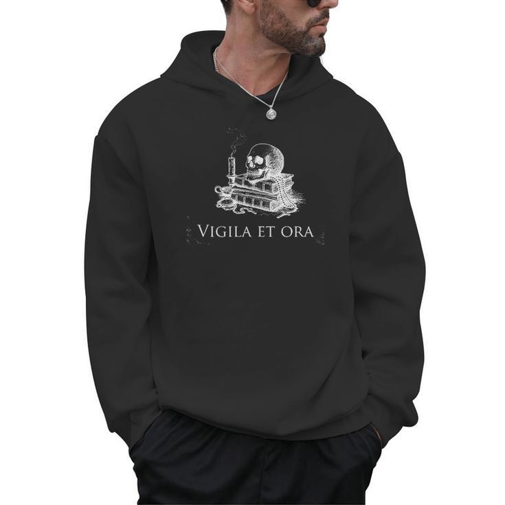 Vigila Et Ora Skull On Books Latin Men Hoodie