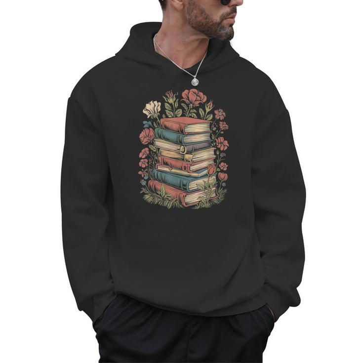 Vintage Books And Flowers Botanical Reading Illustration Men Hoodie