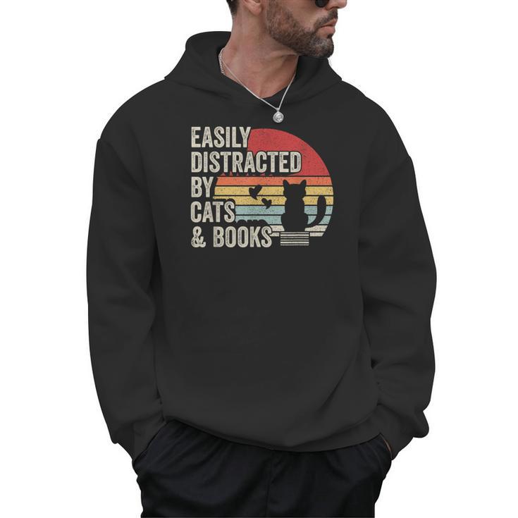 Vintage Retro Easily Distracted By Cats And Books Men Hoodie