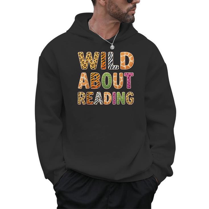 Wild About Reading Book Animal Book Lover Teacher Kids Men Hoodie