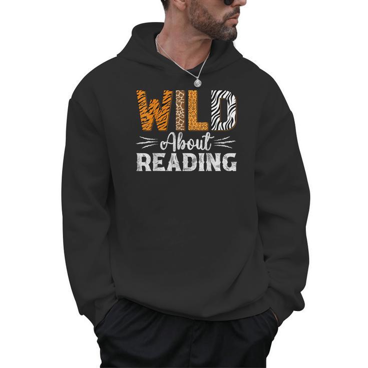 Wild About Reading Books Reader Lover Animals Leopard Zebra Men Hoodie