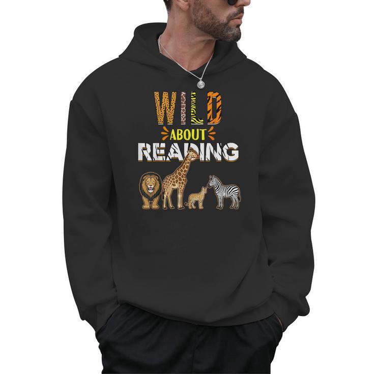Wild About Reading Books Zoo Animals Love Book Reading Men Hoodie