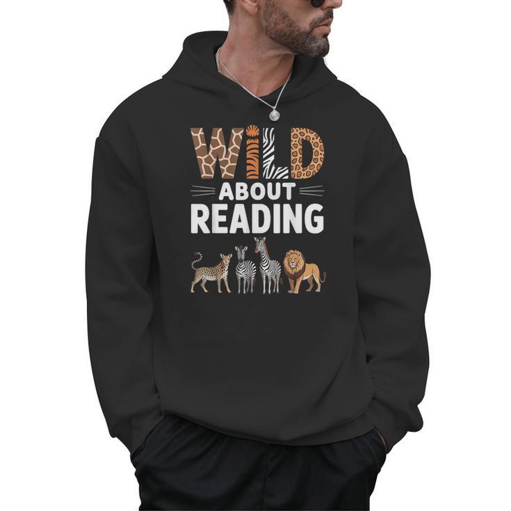 Wild About Reading Retro Animal Book Lover Librarian Teacher Men Hoodie