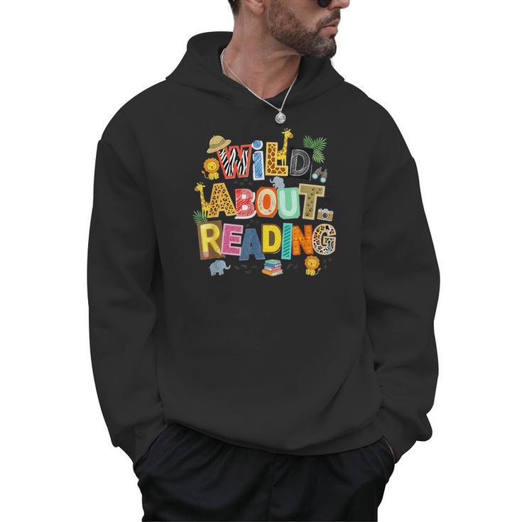 Wild About Reading Safari Animals Book Lover Teacher Student Men Hoodie