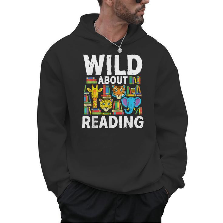 Wild About Reading Safari Animals Books Teacher Student Men Hoodie