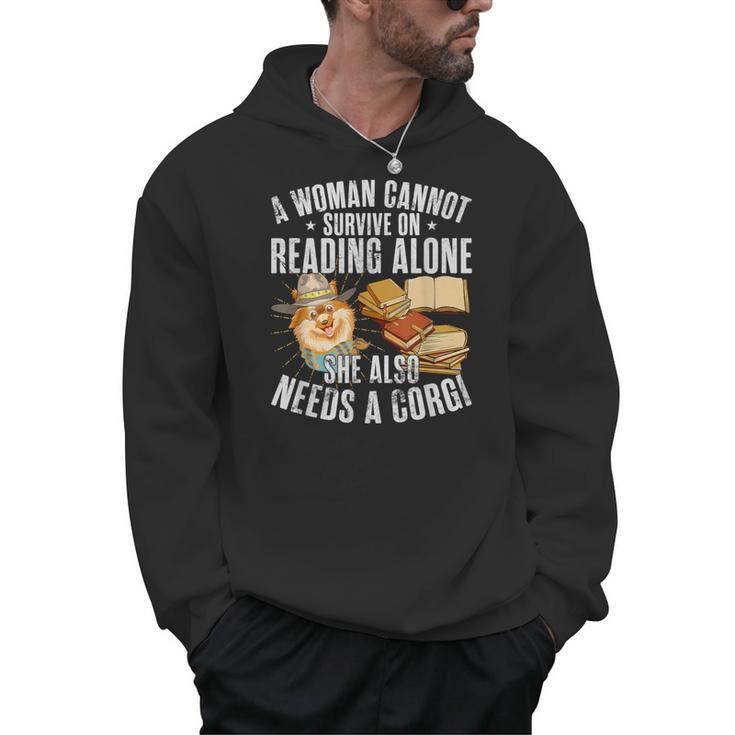 A Woman Cannot Survive On Reading Alone Corgi Book Men Hoodie