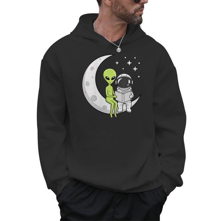 Women's Alien And Astronaut Reading On Moon Kids Sci Fi Book Men Hoodie