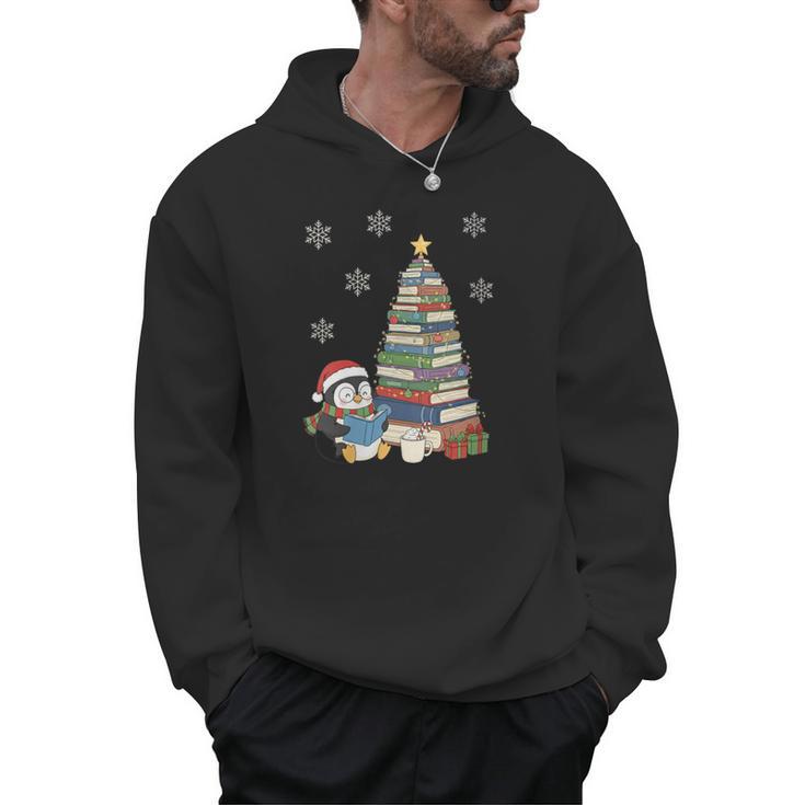 Women's Book Lovers Christmas Tree Reading Penguin Holiday Bookworm Men Hoodie