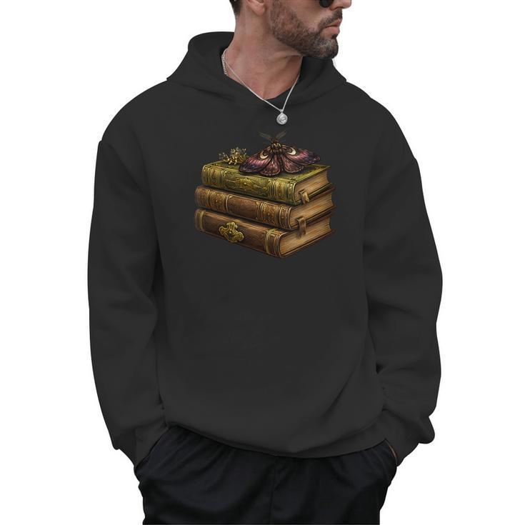 Women's Dark Academia Vintage Book Stack Gothic Moth Men Hoodie