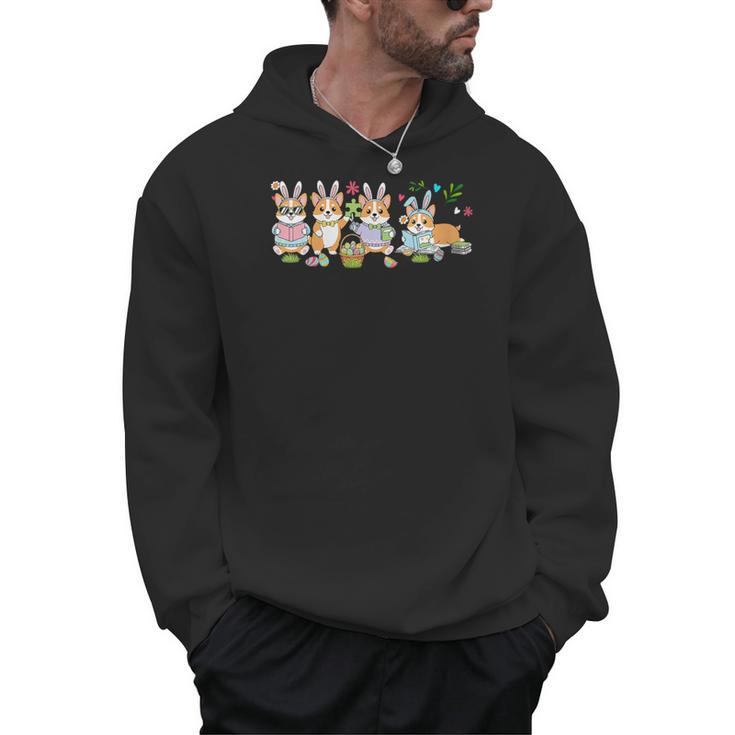 Women's Group Bunny Corgis Easter Reading Book Hunting Eggs Owner Men Hoodie