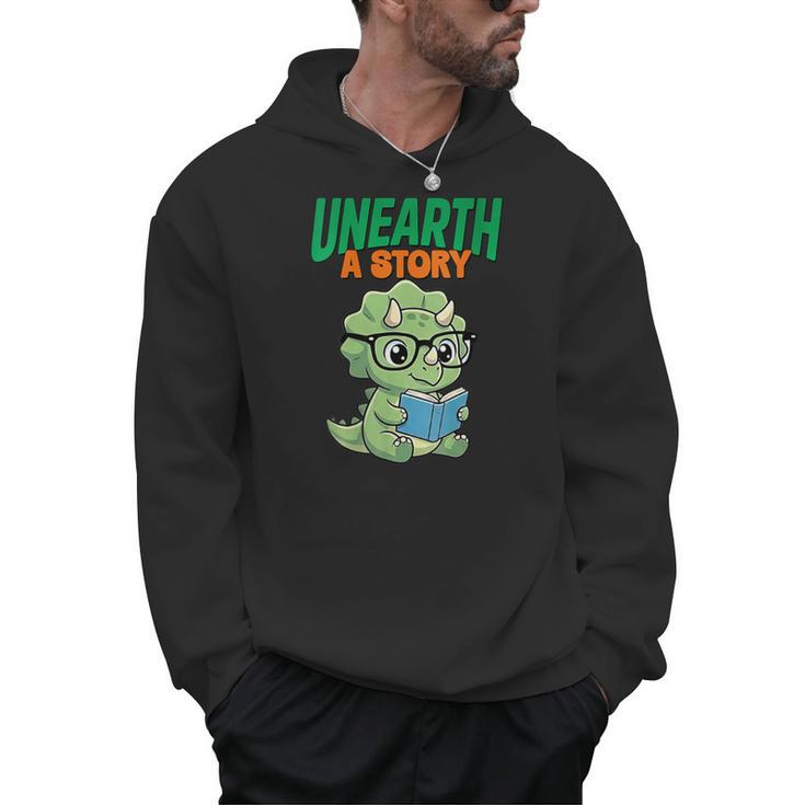 Women's Unearth a Story Summer Reading 2026 Triceratops Dino Book Men Hoodie