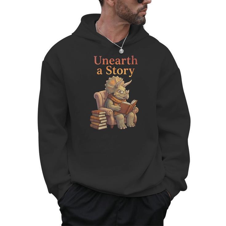 Women's Unearth a Story Triceratops Dinosaur Reading Books Dino Men Hoodie