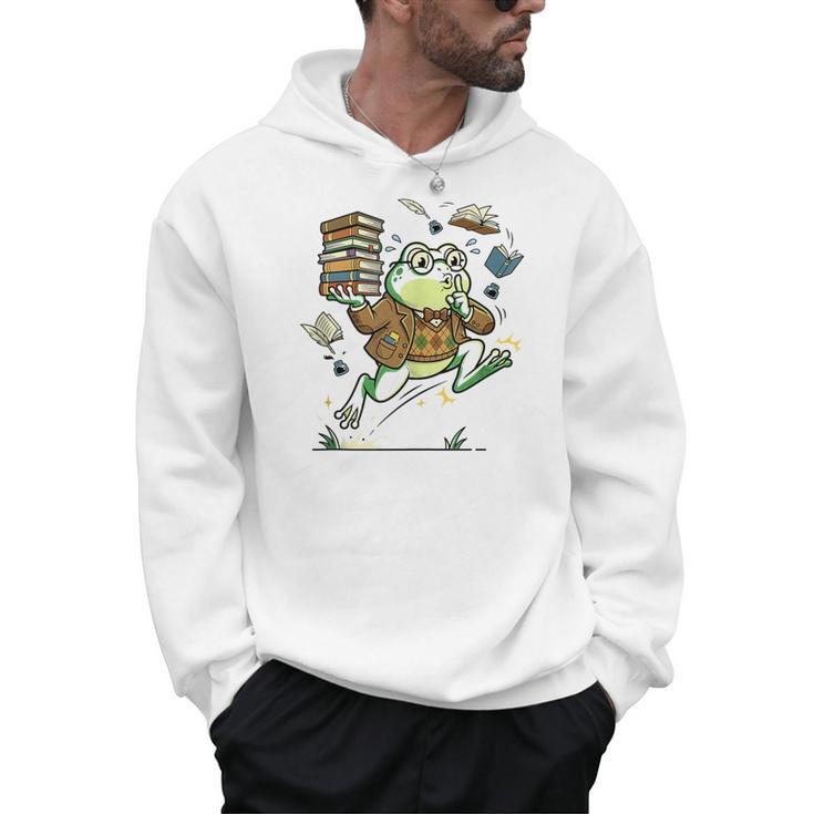 Book Lover Frog Quiet Please Cute Librarian Cartoon Men Hoodie