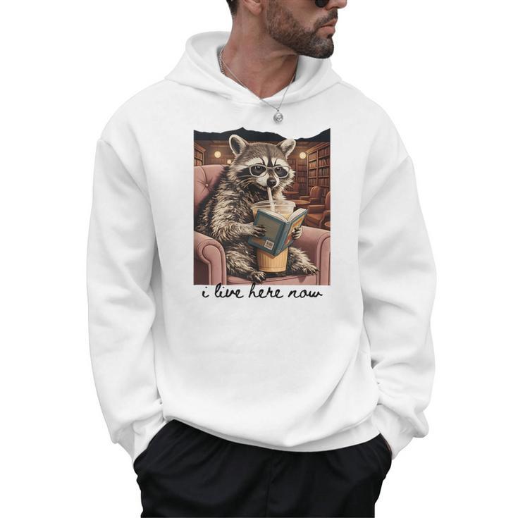 Bookish Mom Raccoon I Live Here Now Library Book Lover Men Hoodie