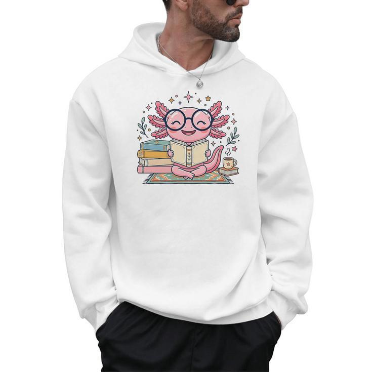 Cute Axolotl Reading Books Cozy Bookworm Fantasy Art Premium Tri-Blend Men Hoodie