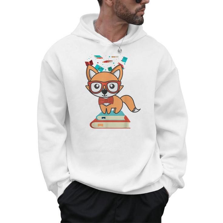 Cute Fox Smart Nerdy 1st Day School Teachers Students Books Men Hoodie