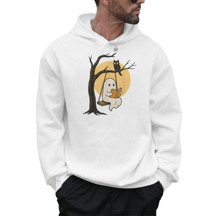 Cute Ghost Reading Halloween Book Lovers Librarians Teachers Men Hoodie