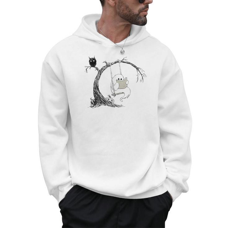 Cute Ghost Swinging Reading Book Halloween Ghost Costume Men Hoodie