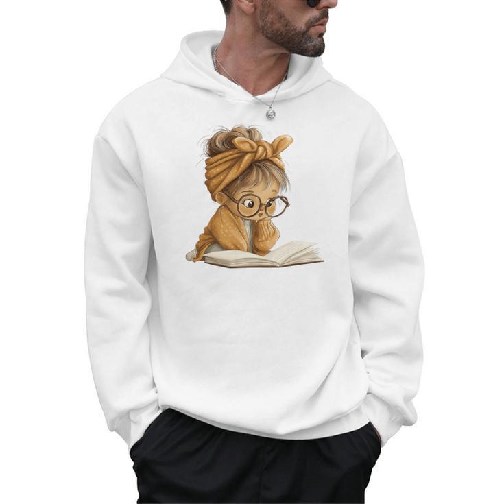 Cute Girl Open Book Reading Book Lover Graphic Round Glasses Men Hoodie