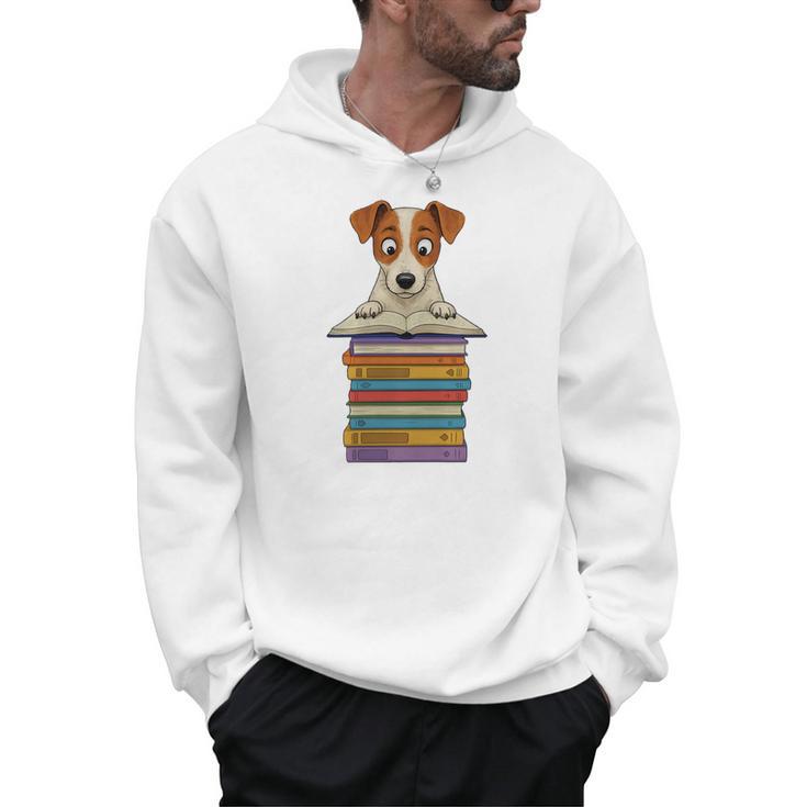 Cute Jack Russel Dog Reading On Pile Of Books Premium Tri-Blend Men Hoodie