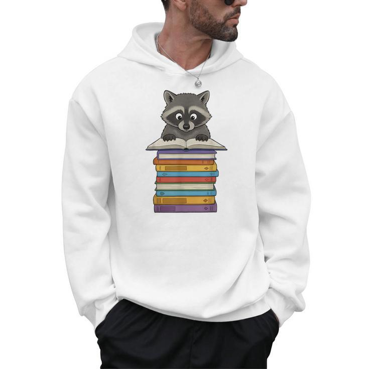 Cute Raccoon Reading On Pile Of Books Men Hoodie