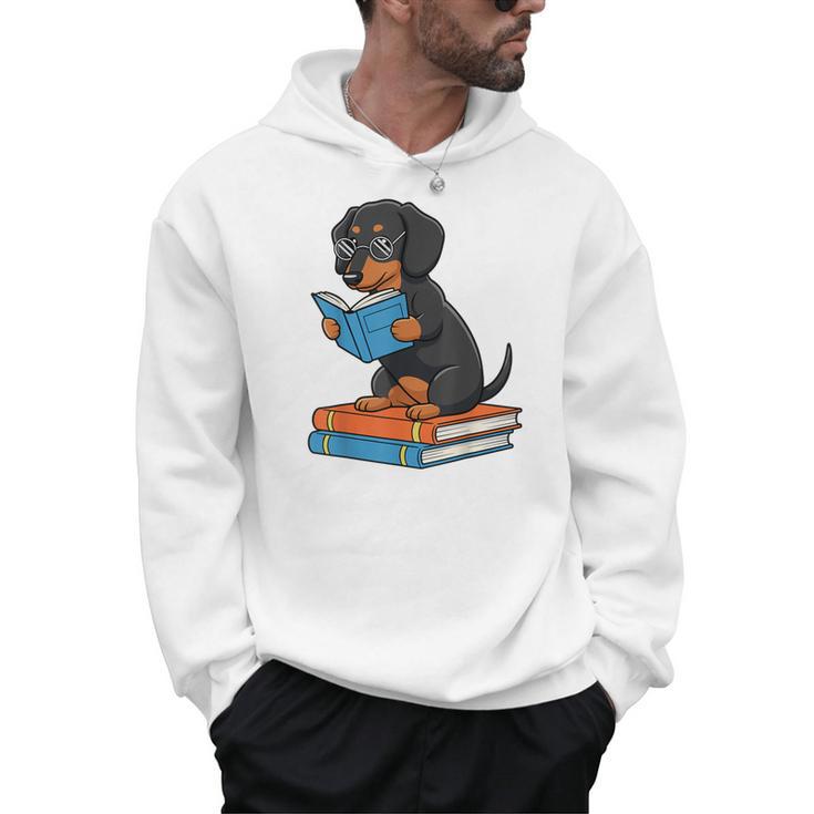 Dachshund Dog With Glasses Reading Book Librarian Men Hoodie