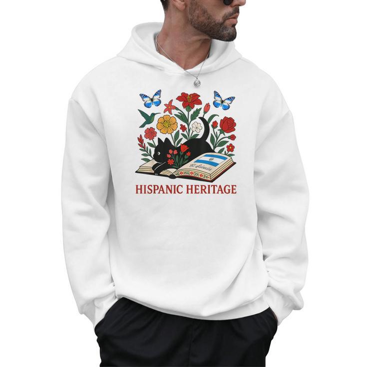 El Salvador Hispanic Heritage Month Book Cute Floral Cat Art Men Hoodie