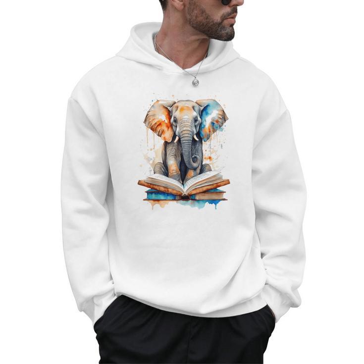 Elephant Reading Book Animal Art Print Graphic Men Hoodie