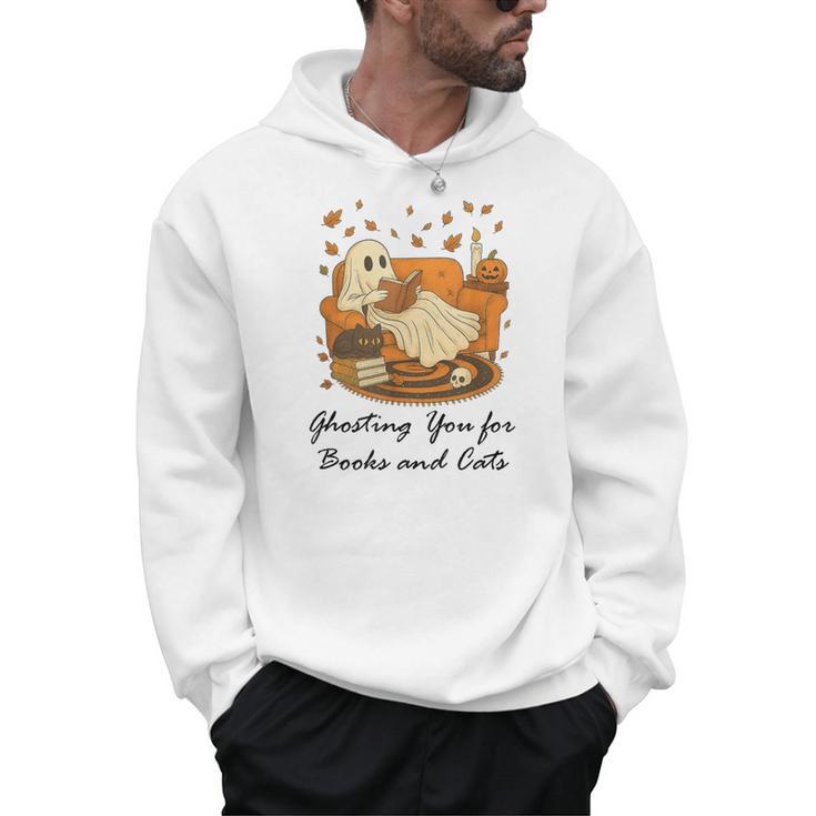 Fall Cat Ghosting You For Book Halloween Ghost Reading Men Hoodie