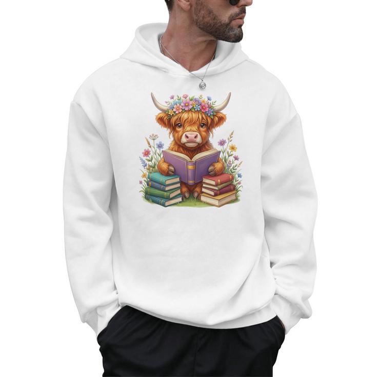 Highland Cow Book Floral Bookworm Librarian Cute Easter Day Men Hoodie