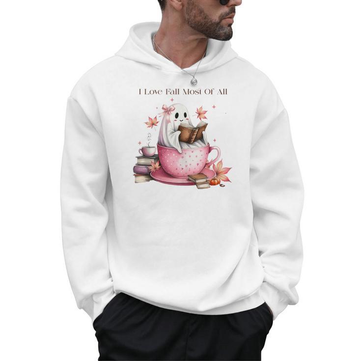 I Love Fall Most Of All Halloween Ghost Book Lover Men Hoodie