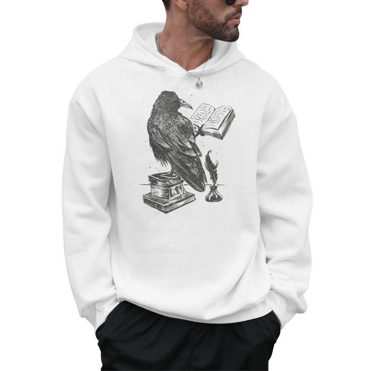 Raven Crow Reading a Magic Book Wizard Animal Bird Reader Men Hoodie