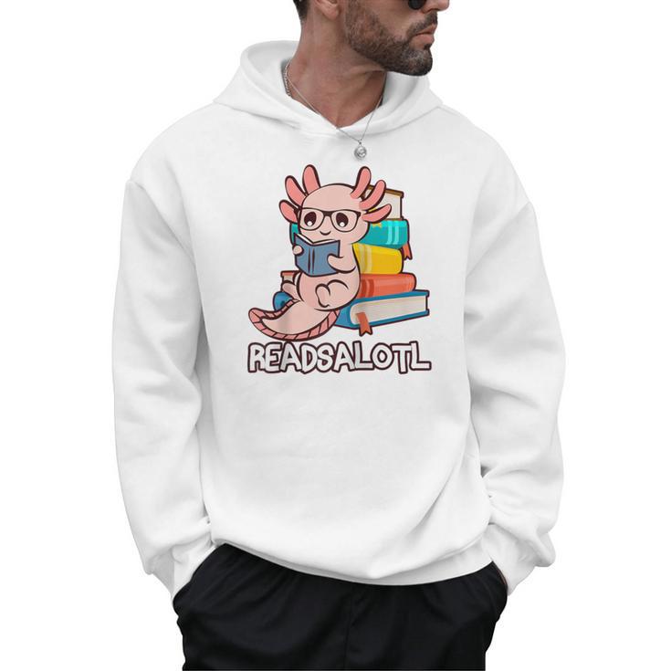 Readalotl a Kawaii Axolotl Reading a Book As Readsalotl Raglan Baseball Tee Men Hoodie