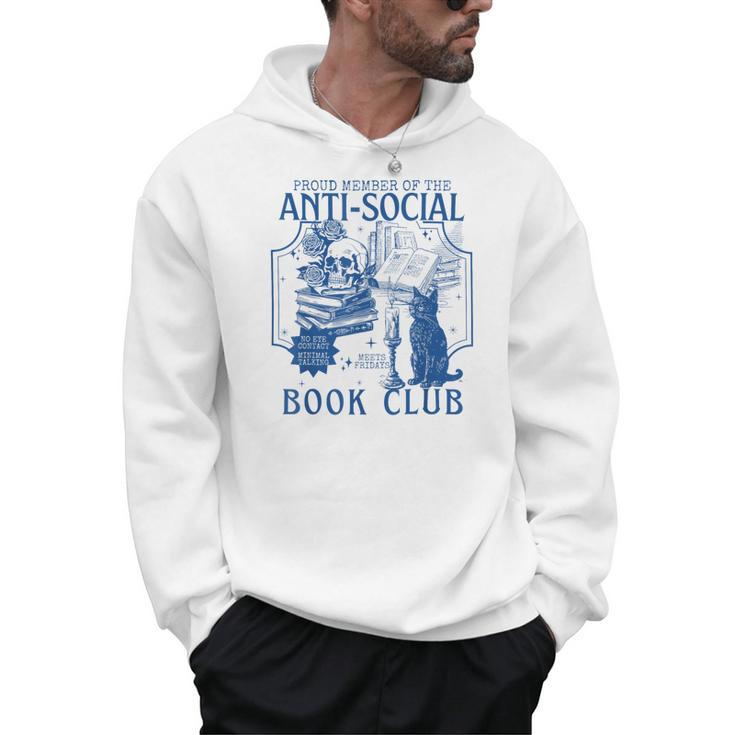Sarcastic Anti Social Book Club Cat Skull Book Lover Men Hoodie