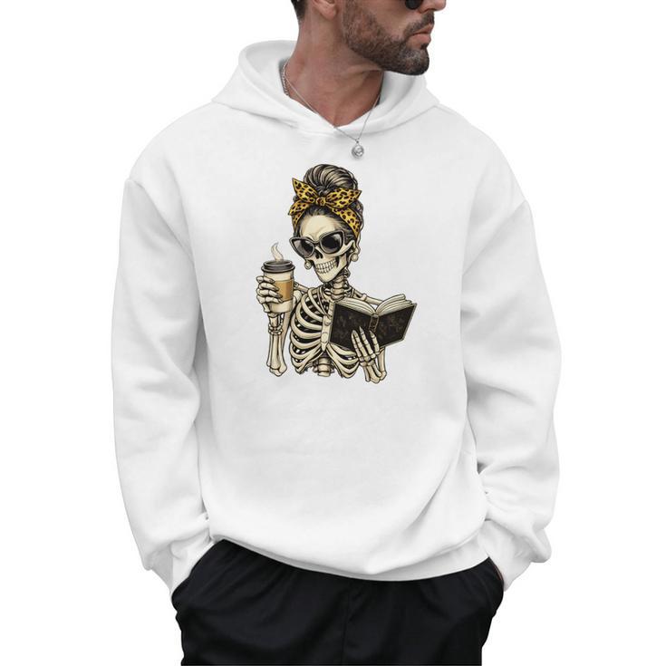 Skeleton Girl Drinking Coffee And Reading Book Men Hoodie