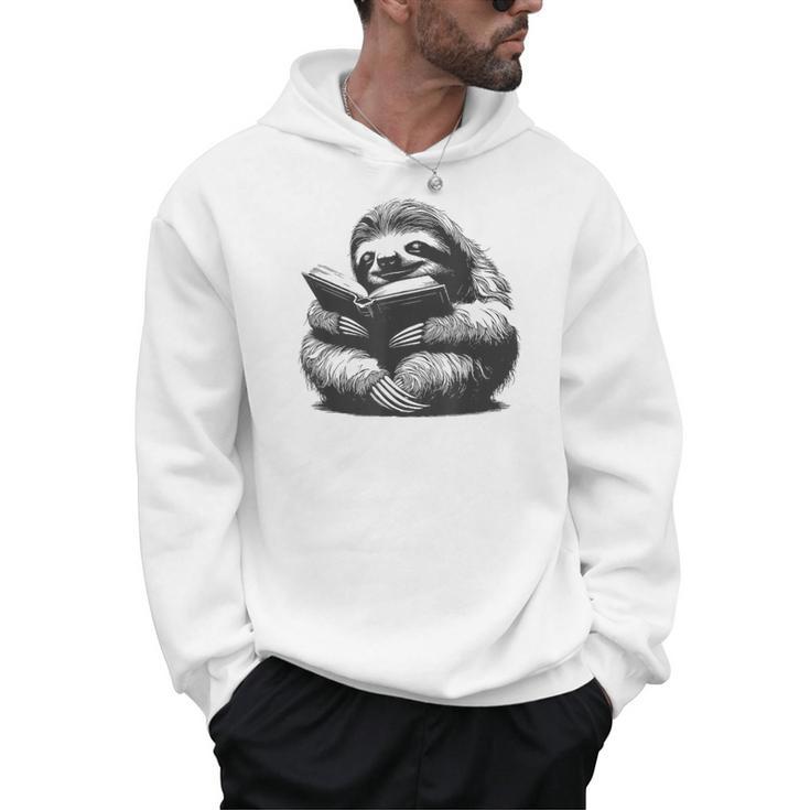 Sleepy Sloth Reading Book Cute Vintage Animal Graphic Men Hoodie