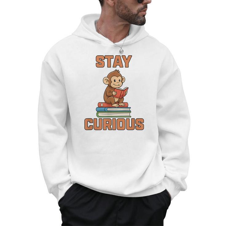 Stay Curious Monkey Reading Kids Book Lover Jungle Animal Men Hoodie