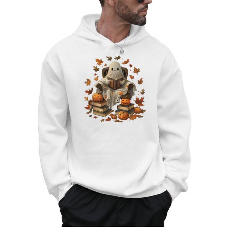 Vintage Ghost Book Reading Pumpkin Gothic Halloween Teachers Men Hoodie