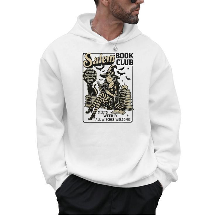 Vintage Salem Book Club Cat Bookish Spooky Halloween Men Hoodie