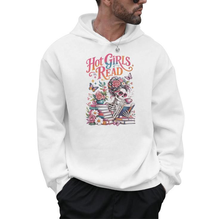 Women's Hot Girls Reader Floral Book Lover Cute Skeleton Reading Men Hoodie