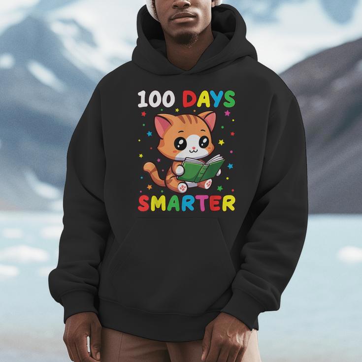 100 Days Smarter Happy Cute Cat Reading A Book Men Hoodie