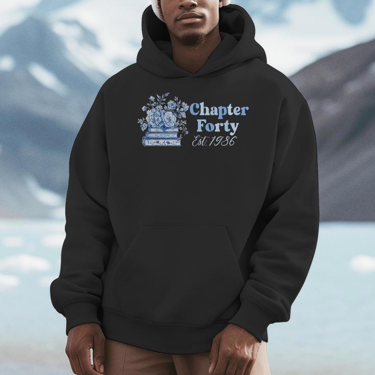 1986 Chapter Forty 40th Birthday Blue Toile Floral Book Men Hoodie 1986 Chapter Forty 40th Birthday Blue Toile Floral Book Men Hoodie