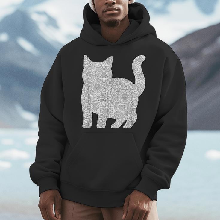Adult Coloring Book CAT Mandala Flowers T-Shirt Men Hoodie